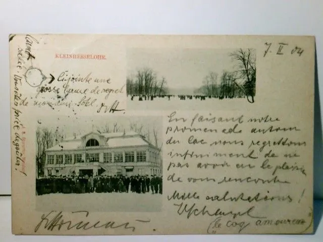 Kleinhesselohe. München. Alte, seltene Ansichtskarte s/w. gel. 1904. 2 Ansichten