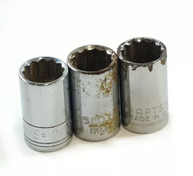 Lote De 3PC Craftsman, Kd , Proto 1/2" Dr 12-Point 16mm Métrico Enchufe Como Es