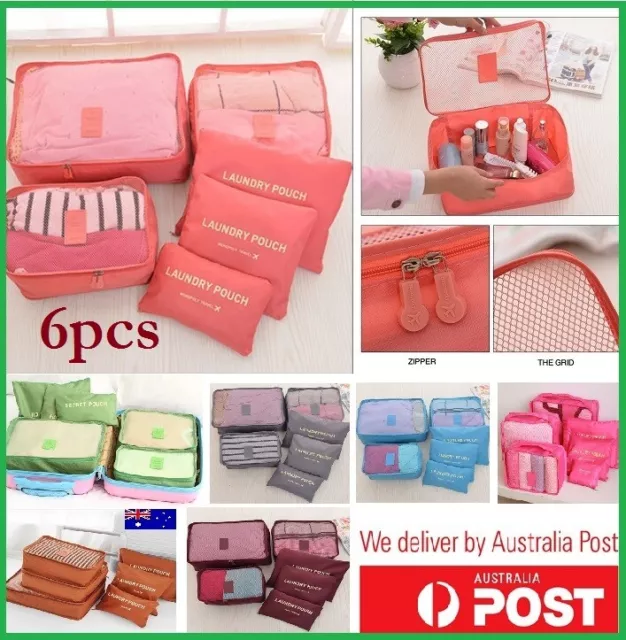 6pcs Packing Cubes Travel Luggage Organiser Clothes Suitcase Storage Bags AUS