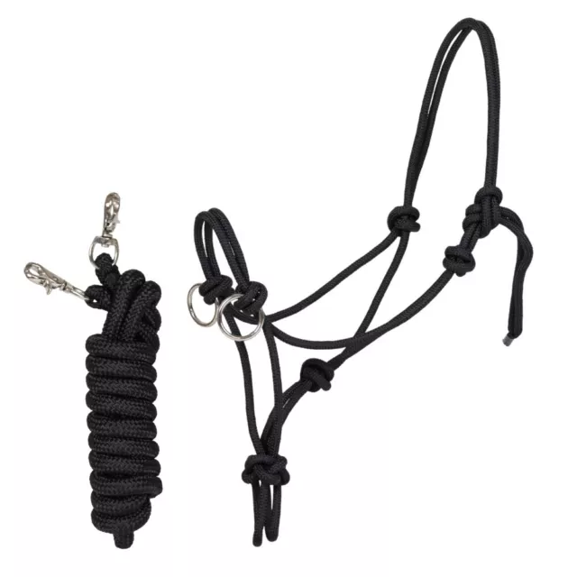 Knotenhalfter mit Zügel Marengos schwarz Pony Vollblut Warmblut Snap-Karabiner