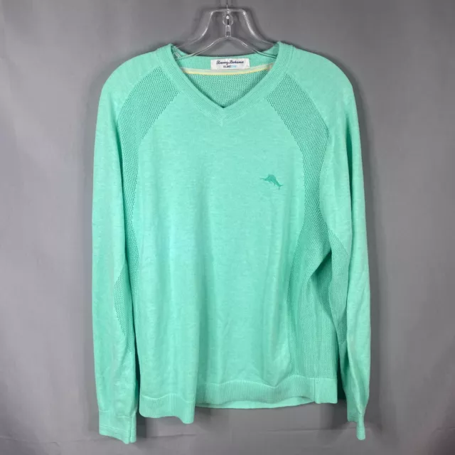 Tommy Bahama Mens M Sweater Mint Green Coolmax IslandZone V-Neck Pullover Knit