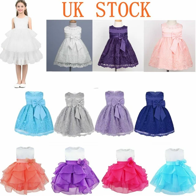 UK Baby Girl Baptism Dress Organza Tutu Wedding Flower Kid Gown Princess Costume