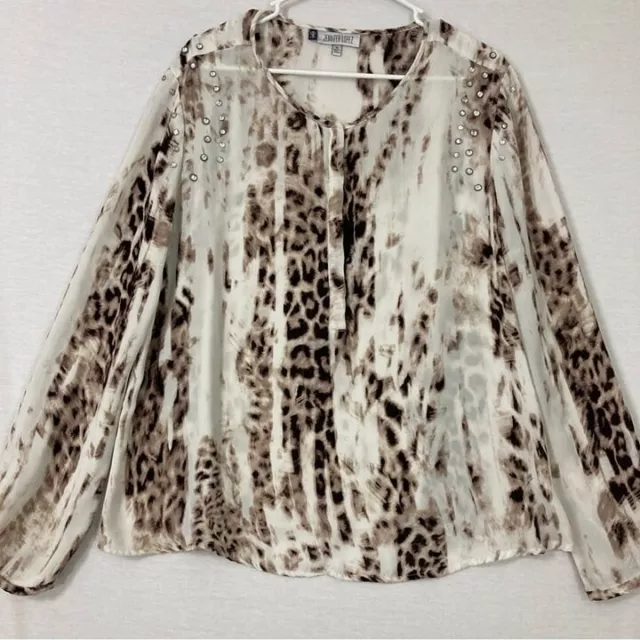 Jennifer Lopez Soft Lightweight Animal Print Embellished Popover Top XL