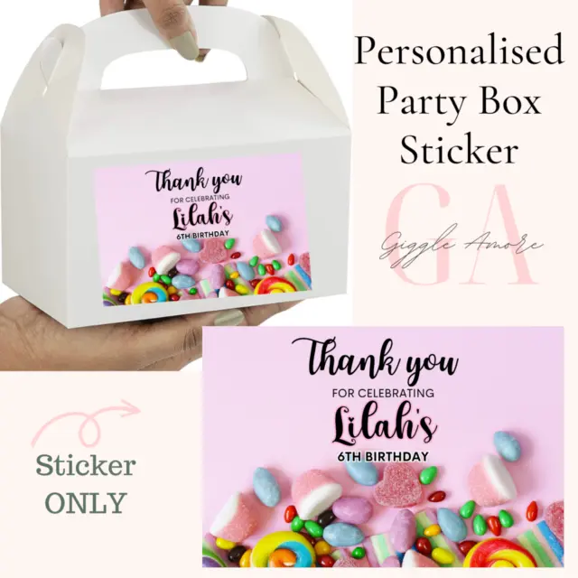 Personalised stickers Candy Sweet theme Favour party box birthday Thank You