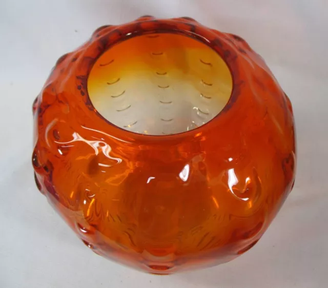 Large Mid Century Blenko 10.75" H X 13"Dia Hand-Blown Clear To Tangerine Vase 3