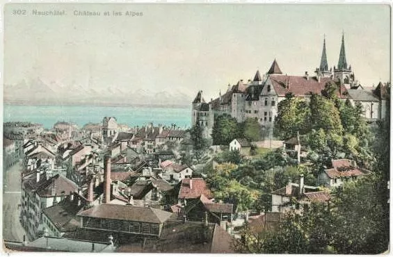 Ansichtskarte Neuchatel - Chateau et les Alpes