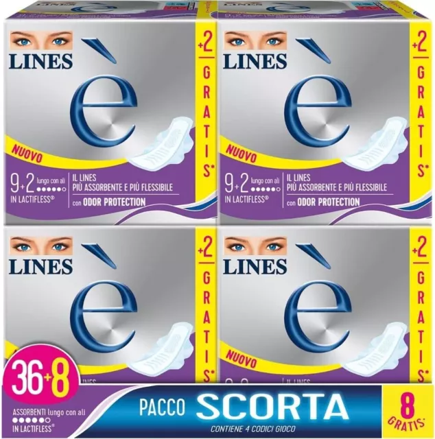 Lines È Lungo con Ali Assobenti in Lactifless, PACCO SCORTA da 36 pezzi + 8