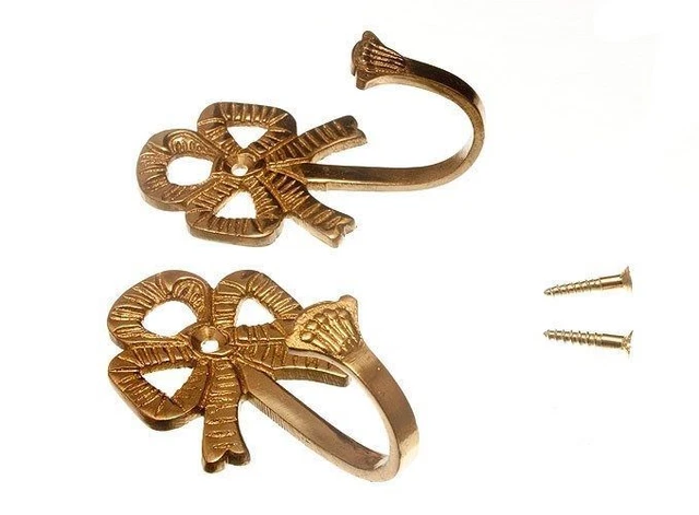 Pair Curtain Tie Backs Brass Bow 75Mm With Screws 15B5