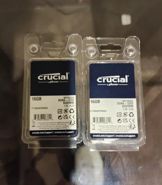 Crucial 16GB DDR4 3200MHz RAM (x2), excellent condition selling as a pair Crucial 16GB DDR4 3200MHz RAM (x2), excellent condition selling as a pair