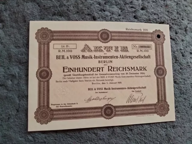 Beil & Voss Musikinstrumenten AG Aktie 1926 - nur 250 Exemplare bekannt