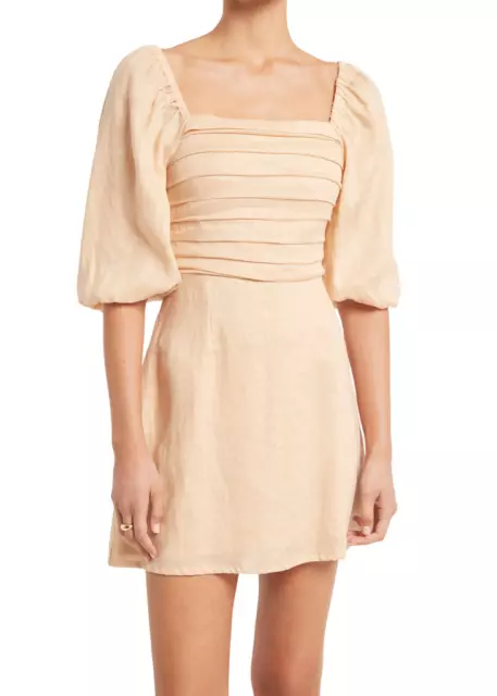 FAITHFULL THE BRAND NWT $229 Venezia Linen Half Sleeve Mini Dress in Sand S