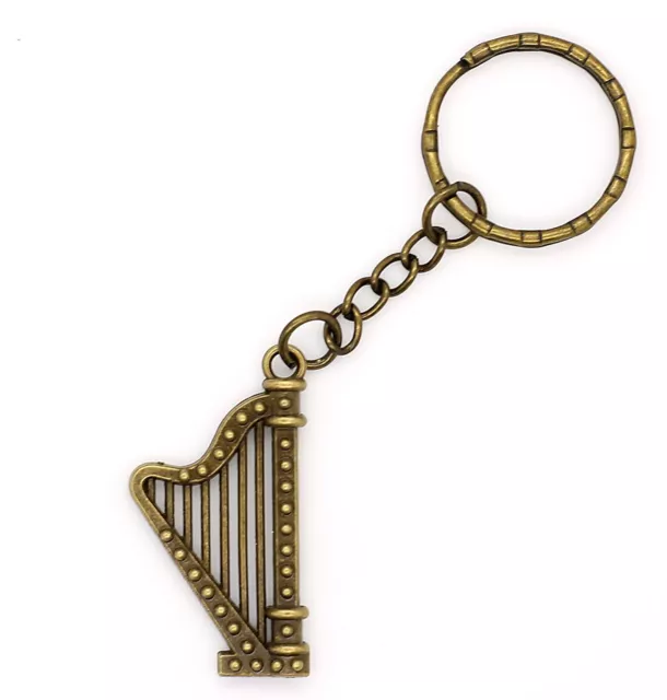 Bronze Harp Keyring Gift Idea For Him Her Musician 35mm