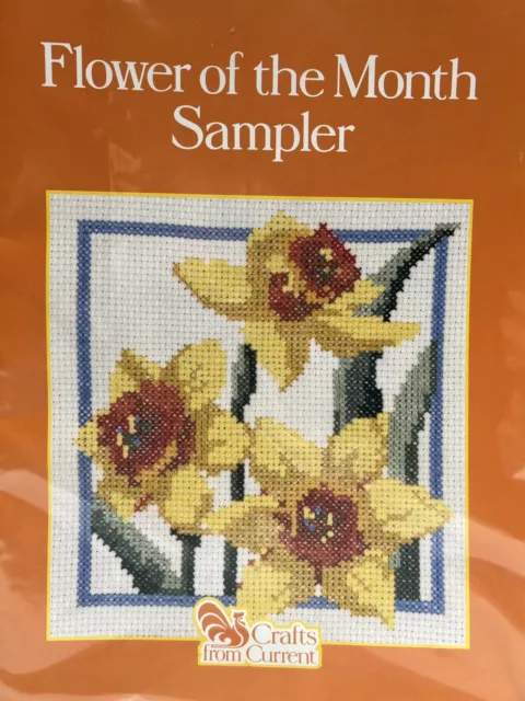 NOS 1983 Current Kit Flower of the Month Sampler Counted Cross Stitch Daffodil