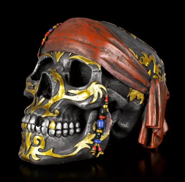 Noir Pirate Skull Avec Indiennes - Gothique Crâne Décoration de Table Statue