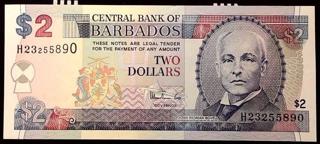Barbados 1998 $2 Unc Currency  Banknote  Inv#B10125