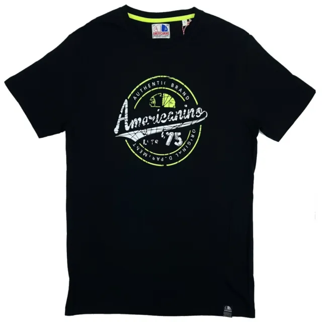 T-shirt da Uomo in 100% Cotone a Manica Corta AMERICANINO Fluo Nera M L XL