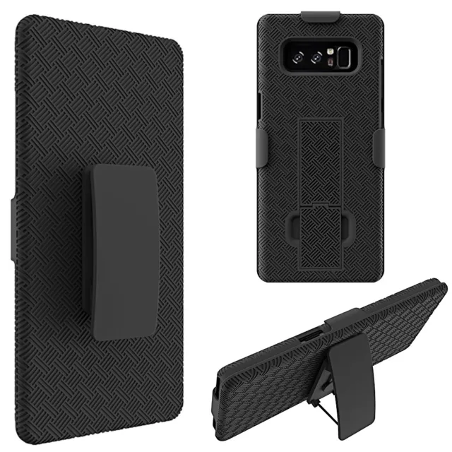 For Samsung Galaxy Note 8 - HARD HOLSTER KICKSTAND CASE COVER w/ BELT CLIP BLACK