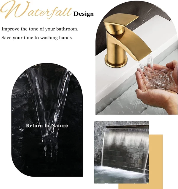 Hapilife Brushed Gold Basin Tap with Pop up Waste Hose & Fittings 4