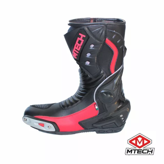 MTECH Motorbike A Grade Leather Racing Boots Water Proof Shoes Model RSX7 Red 2