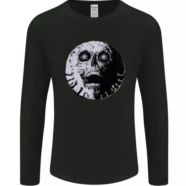 Skull Moon Gothic Halloween Zombie Biker Mens Long Sleeve T-Shirt