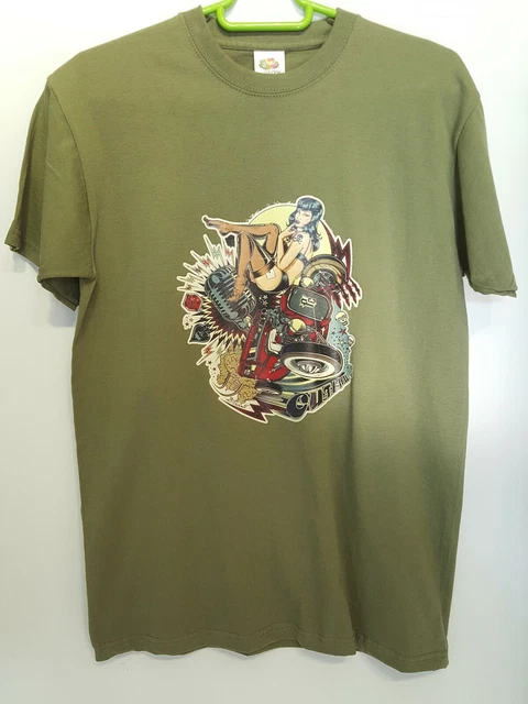 Tshirt Custom car garage tg S Uomo pinup motor t-shirt 100% verde tuning hotrod
