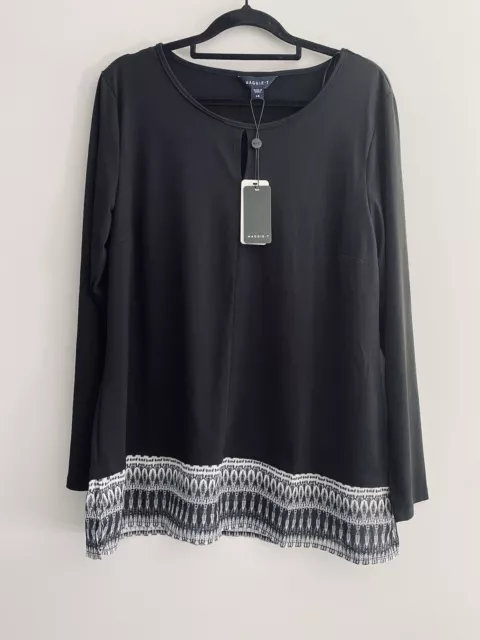 Maggie T Blouse Sz 14 Ladies Black Top Long Sleeve Plus BNWT $69 Brand New