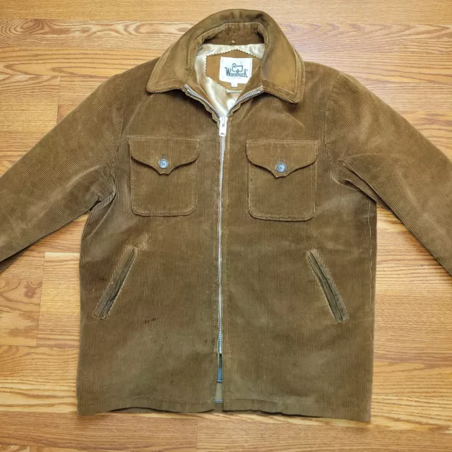 Vintage Woolrich Jacket Mens Large Brown Cord Flannel Lined Barn Coat FAST SHIP