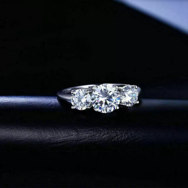 4.15Ct White Round Cut Lab-Created Diamond 3 Stone Engagement Ring In 14K W/Gold