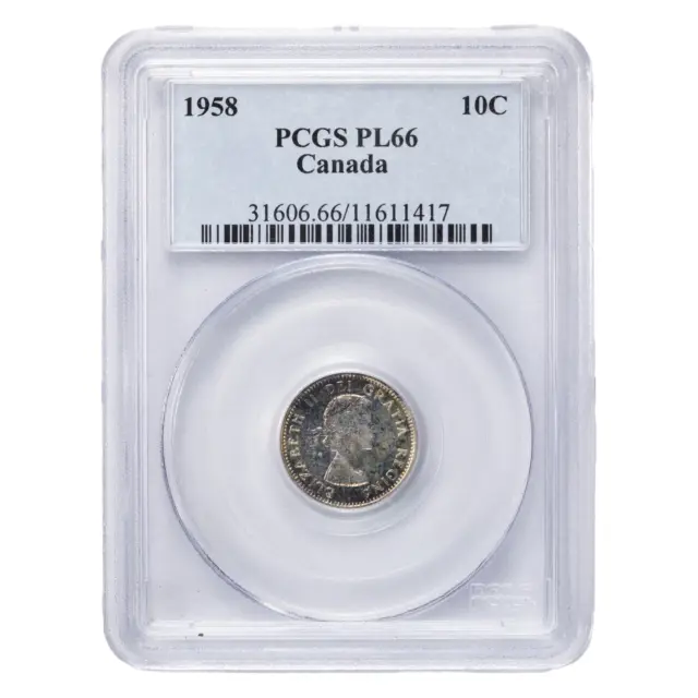 Canada 1958 10 Ten Cents Silver Coin - PCGS PL-66