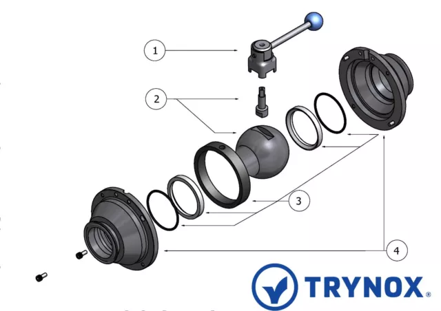 1 1/2" extrémités de pince à bille sanitaire 304 acier inoxydable Trynox 3