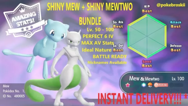 Pokemon Let's GO Shiny 6 IV Mewtwo & Mew Legendary fast delivery