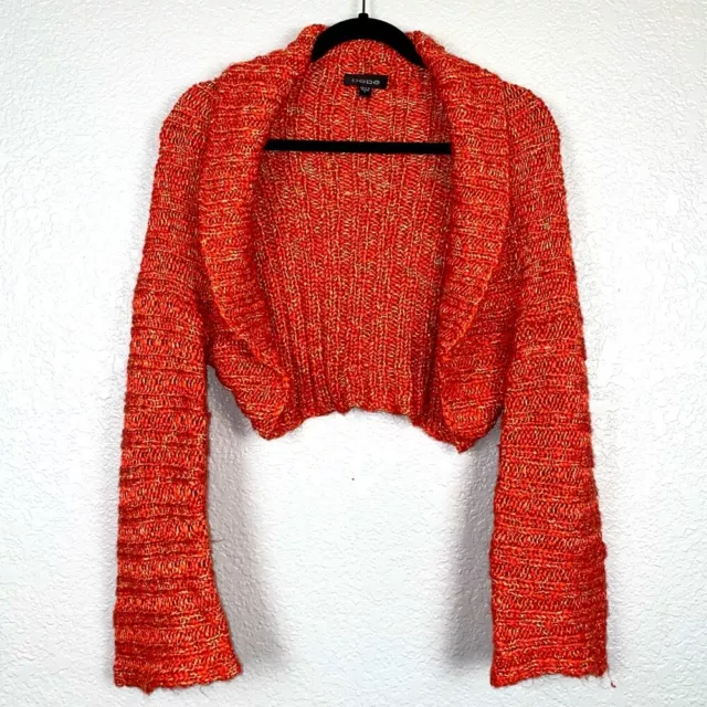 Bebe Wool Blend Open Front Collared Long Sleeve Knit Cropped Cardigan Sweater L