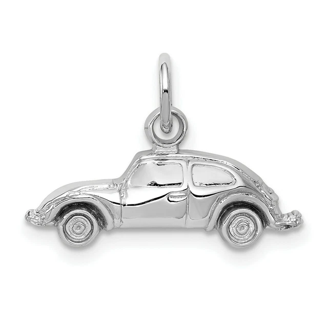 14K White Gold Volkswagen Beetle Style Car Charm Pendant