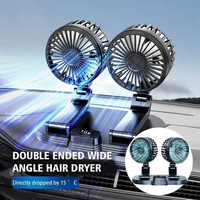 Dual Head Car Fan Vehicle Fan 360° Car Cooling Summer Air Cooler-Black 10w