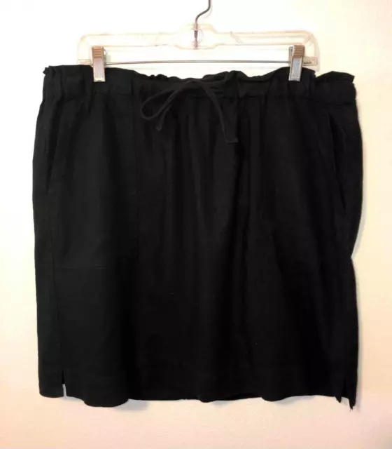 CASLON womens L - BLACK Linen DRAWSTRING ELASTIC WAIST casual 4 pocket skirt 2