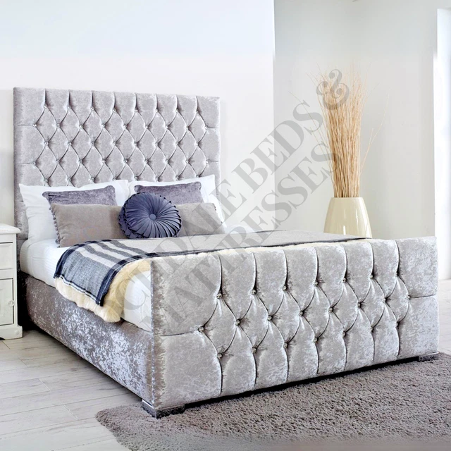 LUXURY FLORIDA BED Frame Dimond Crushed Velvet Ottoman Gas Lift Storage