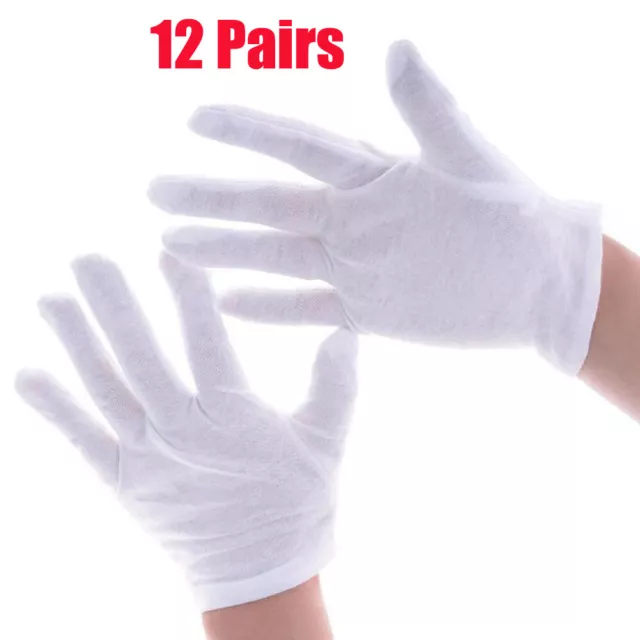 White Cotton Work Gloves Soft Thin Jewelry Coin Silver Inspection 1-12 Pairs