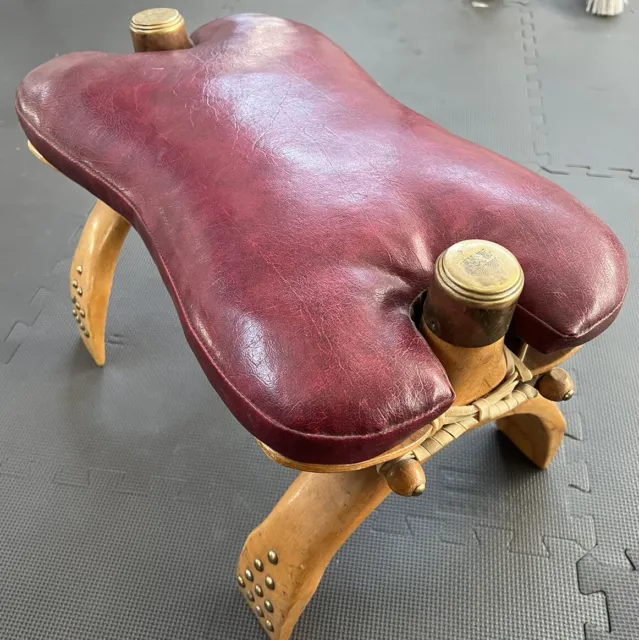 Vintage EGYPTIAN CAMEL Red Leather Saddle Foot Stool Ottoman Morocco