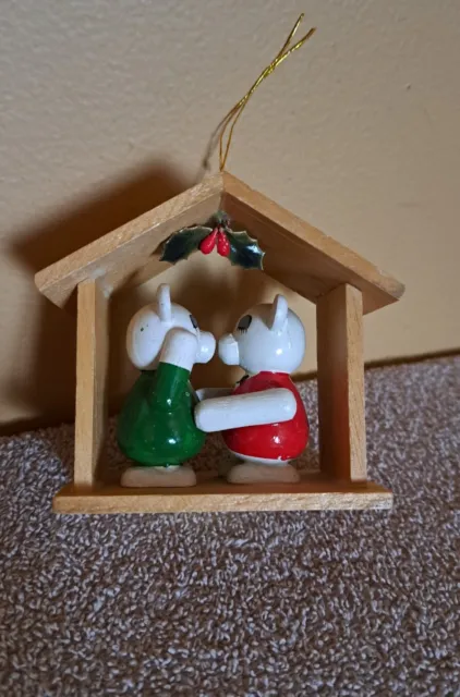 Vintage Dakin 1980 Kissing Bears Under Mistletoe In House Christmas Ornament