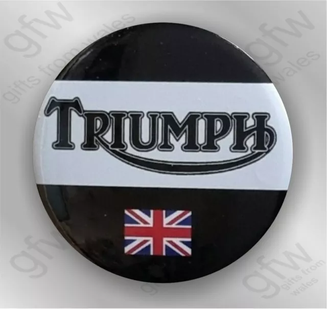 Triumph Motorcycle + Union Jack - Large Button Badge - 58mm diam