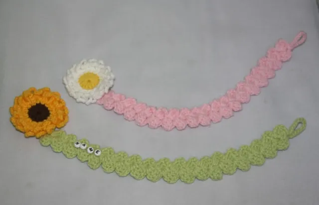 Handmade crochet baby pacifier dummy holder / clip / personalised dummy holder