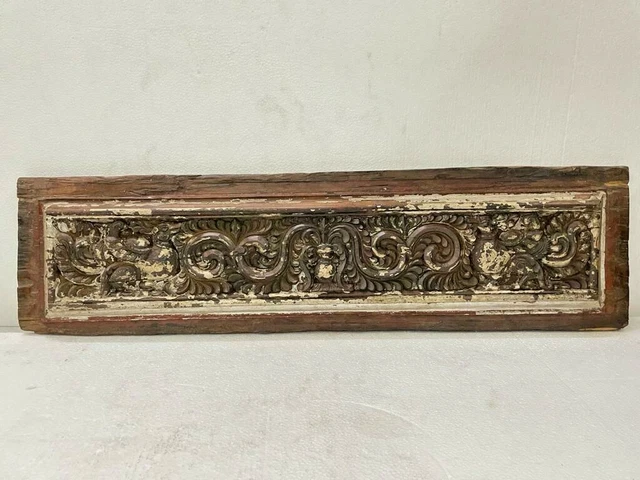 OLD VINTAGE Old Bird Floral Hand Carved Door Top Beam Plaque Wall Wooden Panel