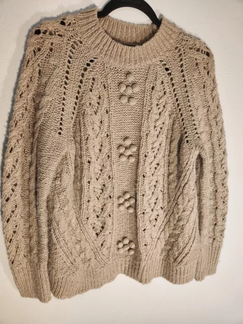 JCrew Womens Sweater Camel Long Sleeve Alpaca  wool blend Cable Knit