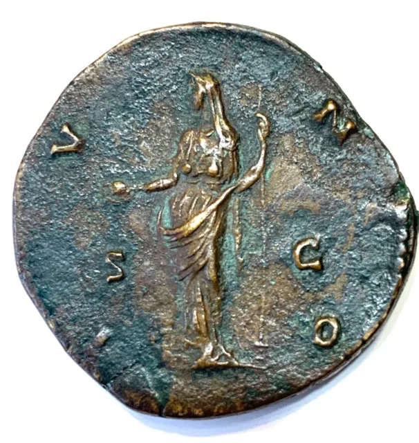 Ancien Bronze Romain Sestertius ; Diva Faustina ; Après 141 Ad ; Tres Belle Pièce ! 2