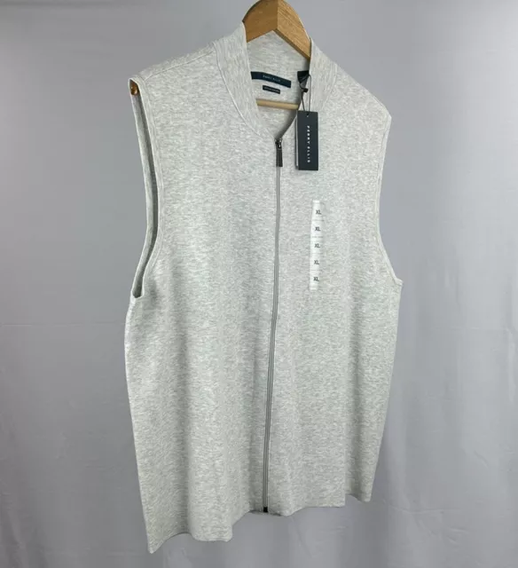 PERRY ELLIS Vest Mens XL Gray Full Zip Modern Tech Knit Stretch Viscose Soft NWT