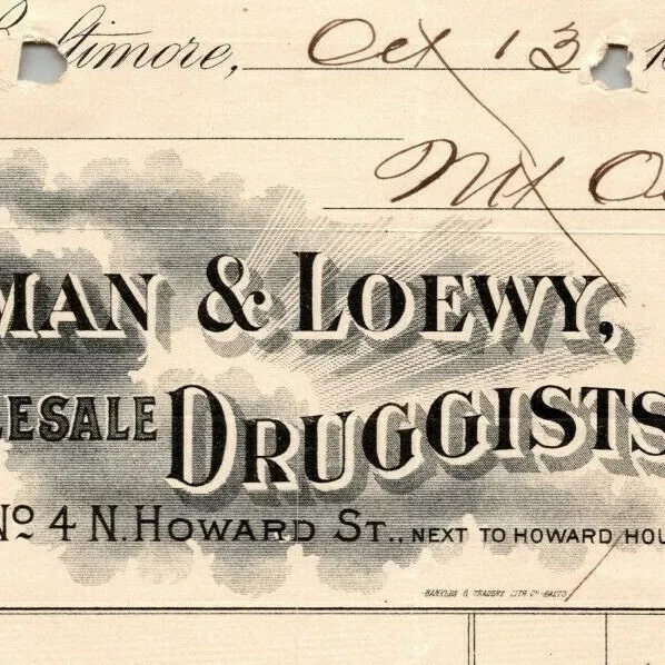 1898 Letterhead Billhead Shakman & Loewy Druggists Baltimore - Ephraim Baker*