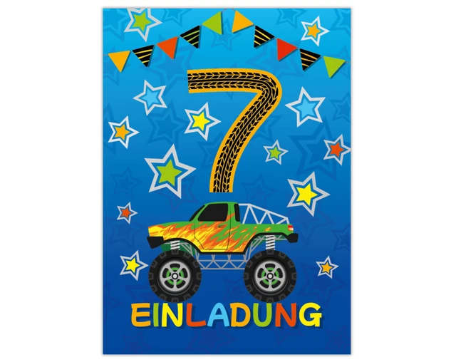 EINLADUNGSKARTEN 7 KINDERGEBURTSTAG Truck Einladung siebte Geburtstag