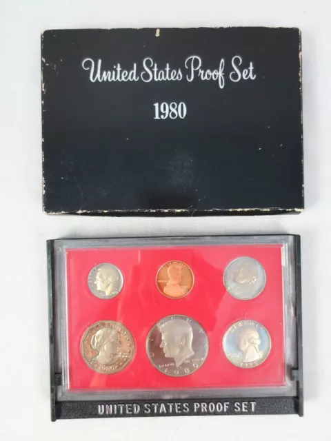 1980 S United States Proof Set 6 Coins with Box & Plastic Display Stand