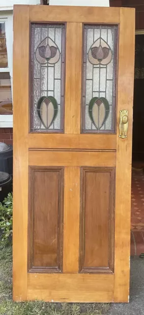 Vintage door with stained glass, 810mm wide X 2050mm high x 35mm.