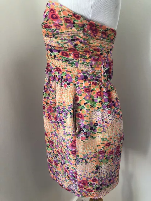 Shoshanna Strapless Dress Floral lined boning at bust side pockets Sz 4 2